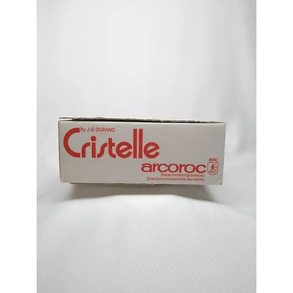 Arcoroc J.G. Durand Cristelle Clear Glass Tea Cups Set 4 New In Box 1980s